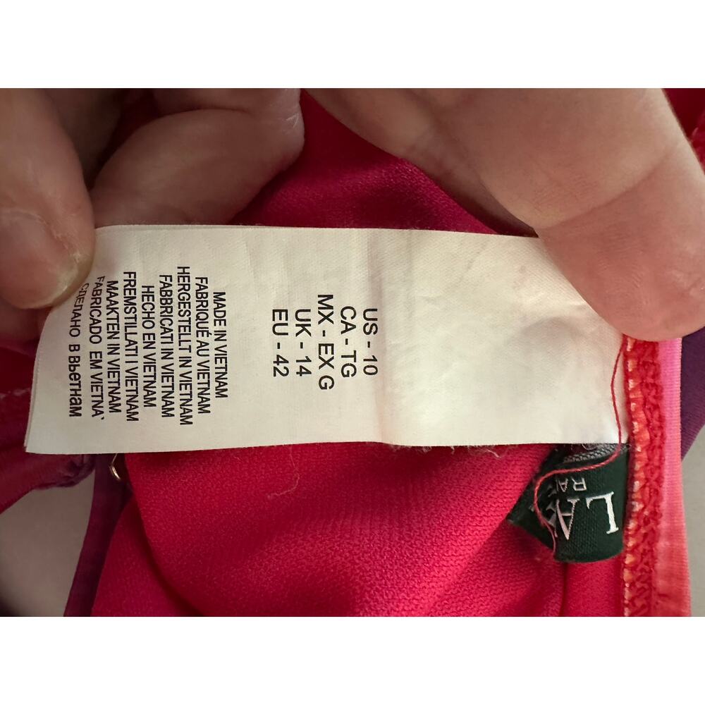 LAUREN RALPH LAUREN Pink Multi Ombre Ikat Bandeau Tankini Two-Piece - Sz 10 - Picture 11 of 12